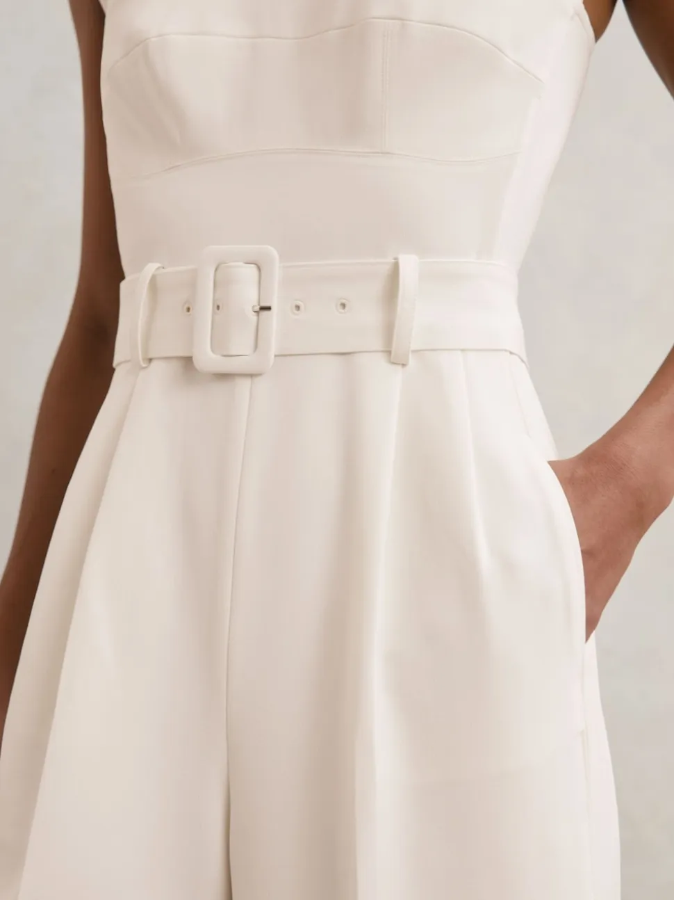 Reiss Ivory Alba Sheer-Panel Wide-Leg Belted Jumpsuit