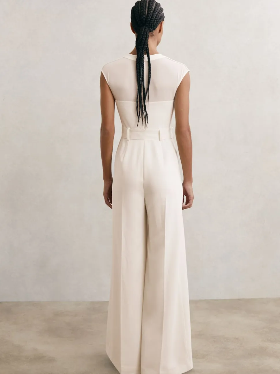 Reiss Ivory Alba Sheer-Panel Wide-Leg Belted Jumpsuit