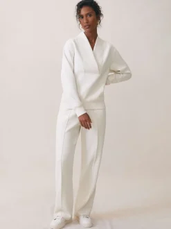 Reiss Ivory Annabel Interlock Shawl-Neck Sweatshirt with Modal