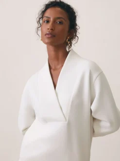 Reiss Ivory Annabel Interlock Shawl-Neck Sweatshirt with Modal