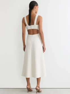Reiss Ivory Dina Waisted Cut-Out Twill Midi Dress