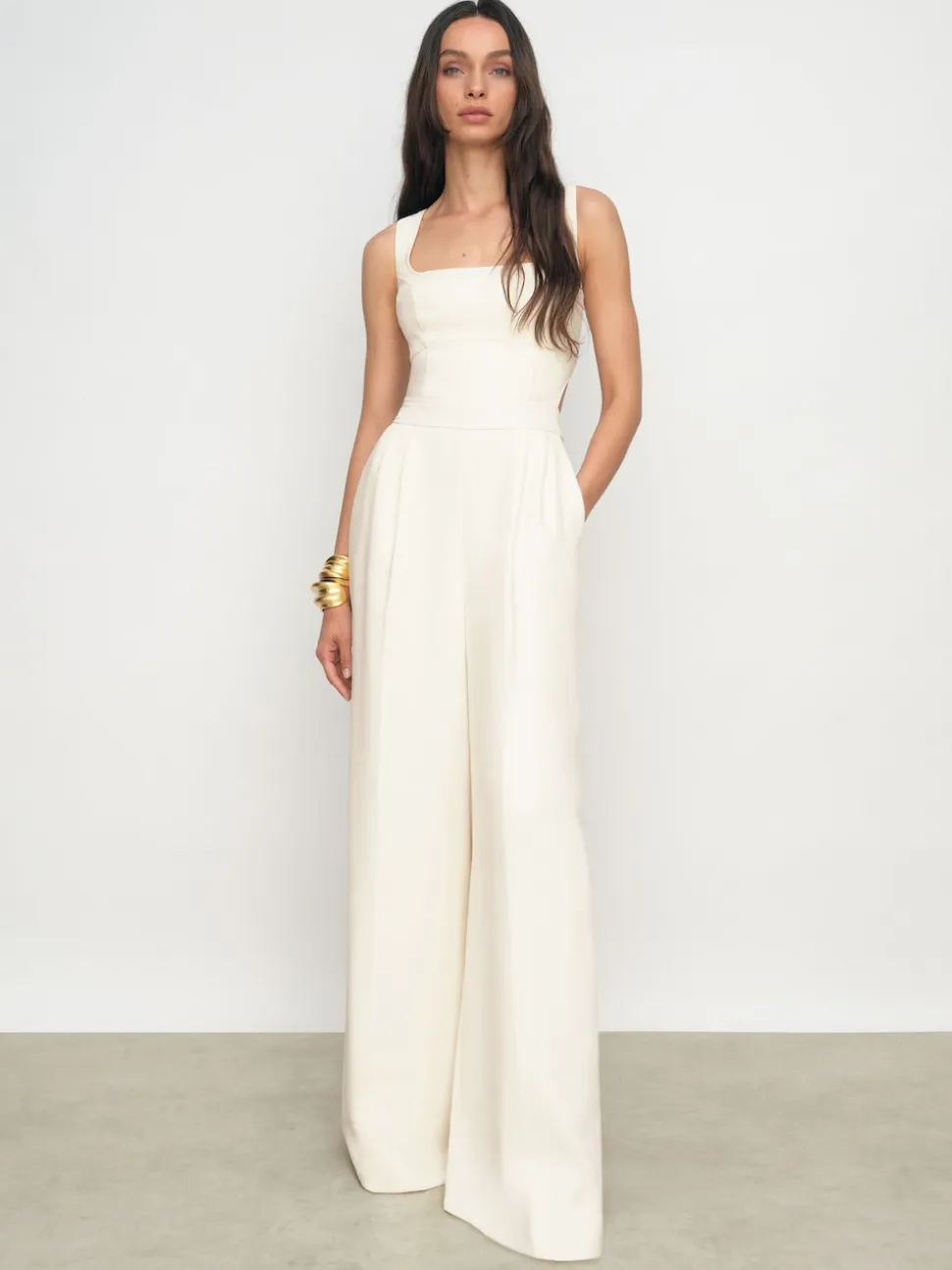 Reiss Ivory Dion Wide-Leg Cut-Out Jumpsuit