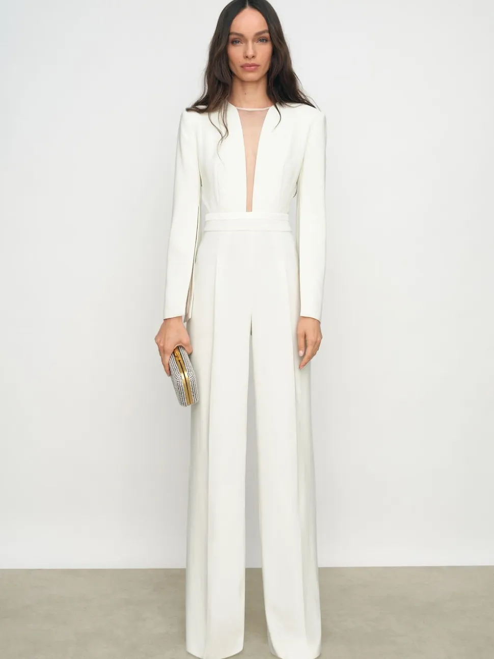 Reiss Ivory Evora Plunge-Neck Split-Sleeve Jumpsuit