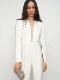 Reiss Ivory Evora Plunge-Neck Split-Sleeve Jumpsuit