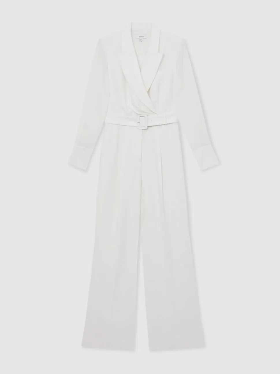 Reiss Ivory Flora Sheer-Sleeve Wide-Leg Tuxedo Jumpsuit