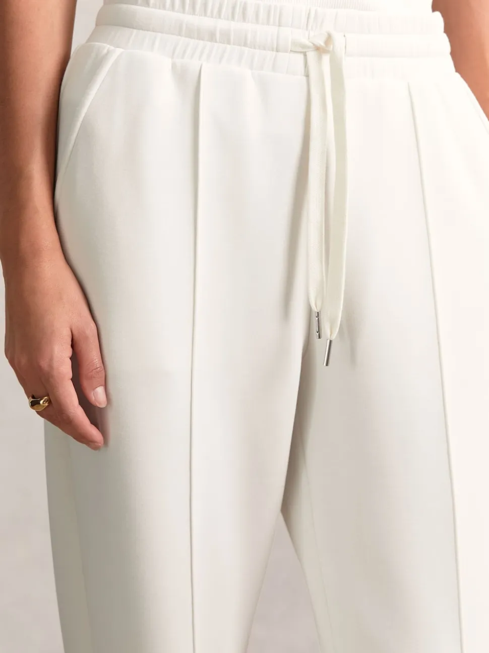 Reiss Ivory Jemma Petite Premium Interlock Wide-Leg Joggers