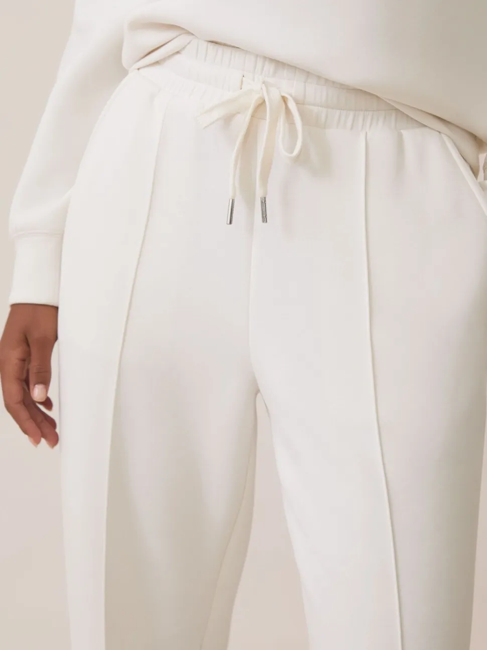 Reiss Ivory Jemma Premium Interlock Wide-Leg Joggers