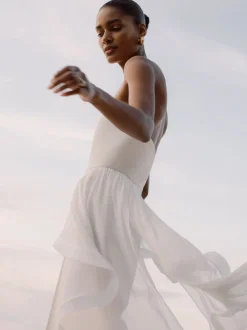 Reiss Ivory Rhiannon Silk Ruffle Bandeau Wide-Leg Jumpsuit