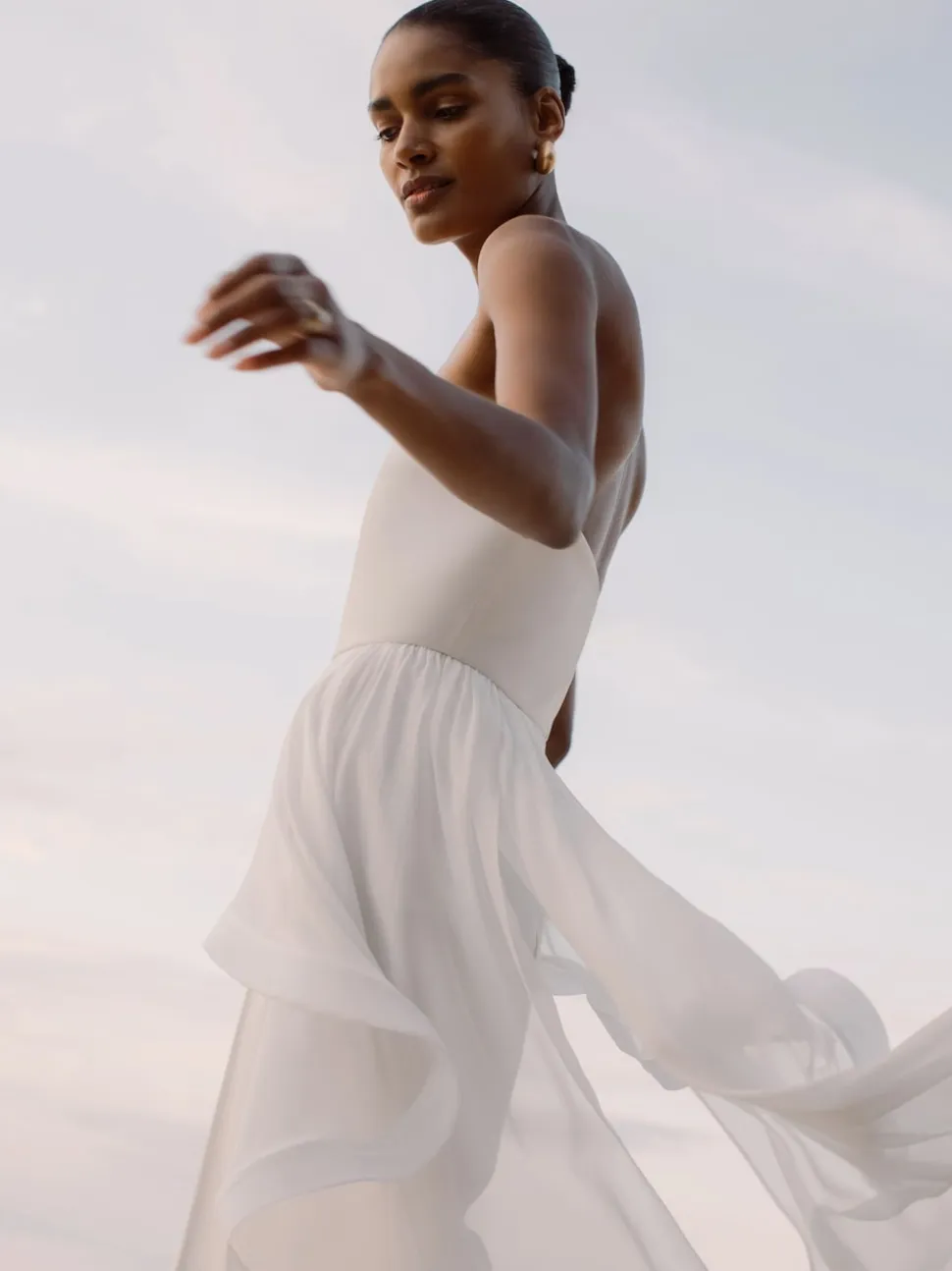 Reiss Ivory Rhiannon Silk Ruffle Bandeau Wide-Leg Jumpsuit