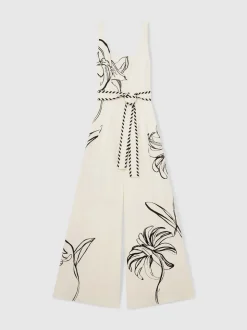 Reiss Ivory/Black Kinsley Reiss | NYBG Floral-Print Jumpsuit