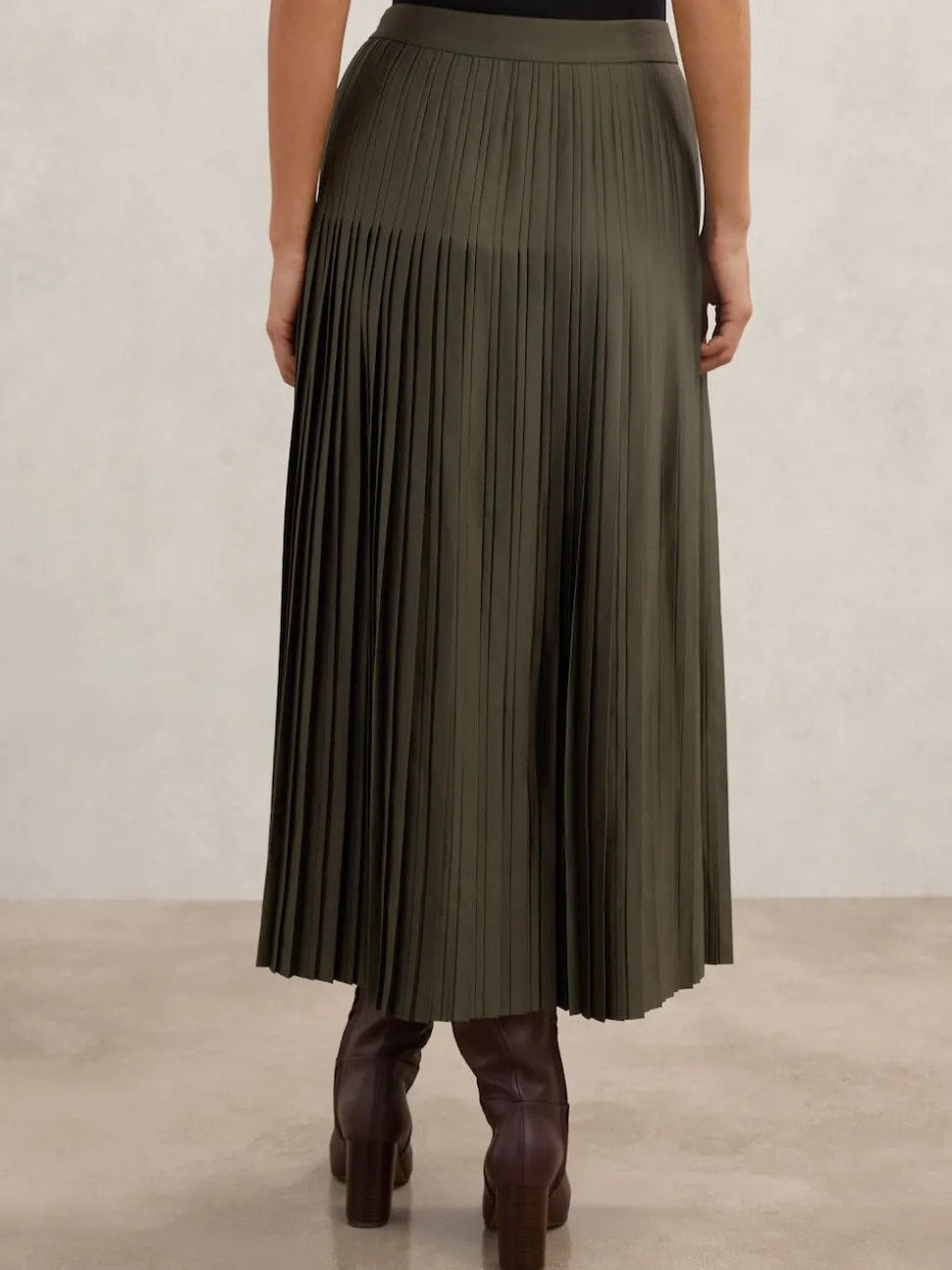 Reiss Khaki Green Savannah Pleated Midi Skirt