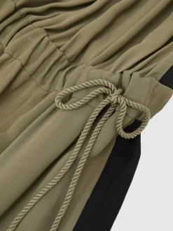 Reiss Khaki Green/Black Inez Colourblock Gathered Wide-Leg Jumpsuit