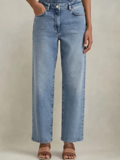 Reiss Light Blue Selin Petite Mid Rise Straight Leg Jeans