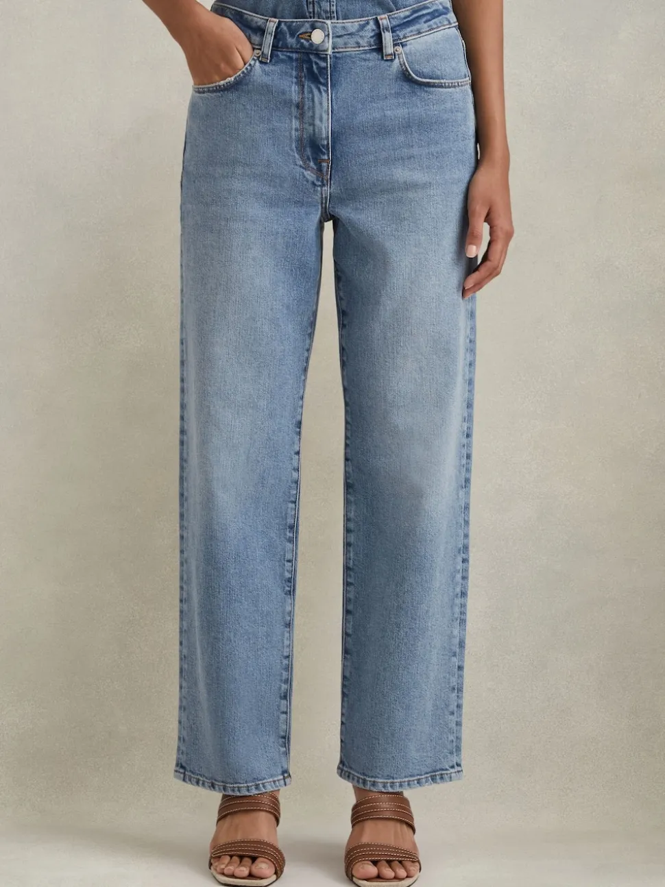 Reiss Light Blue Selin Petite Mid Rise Straight Leg Jeans