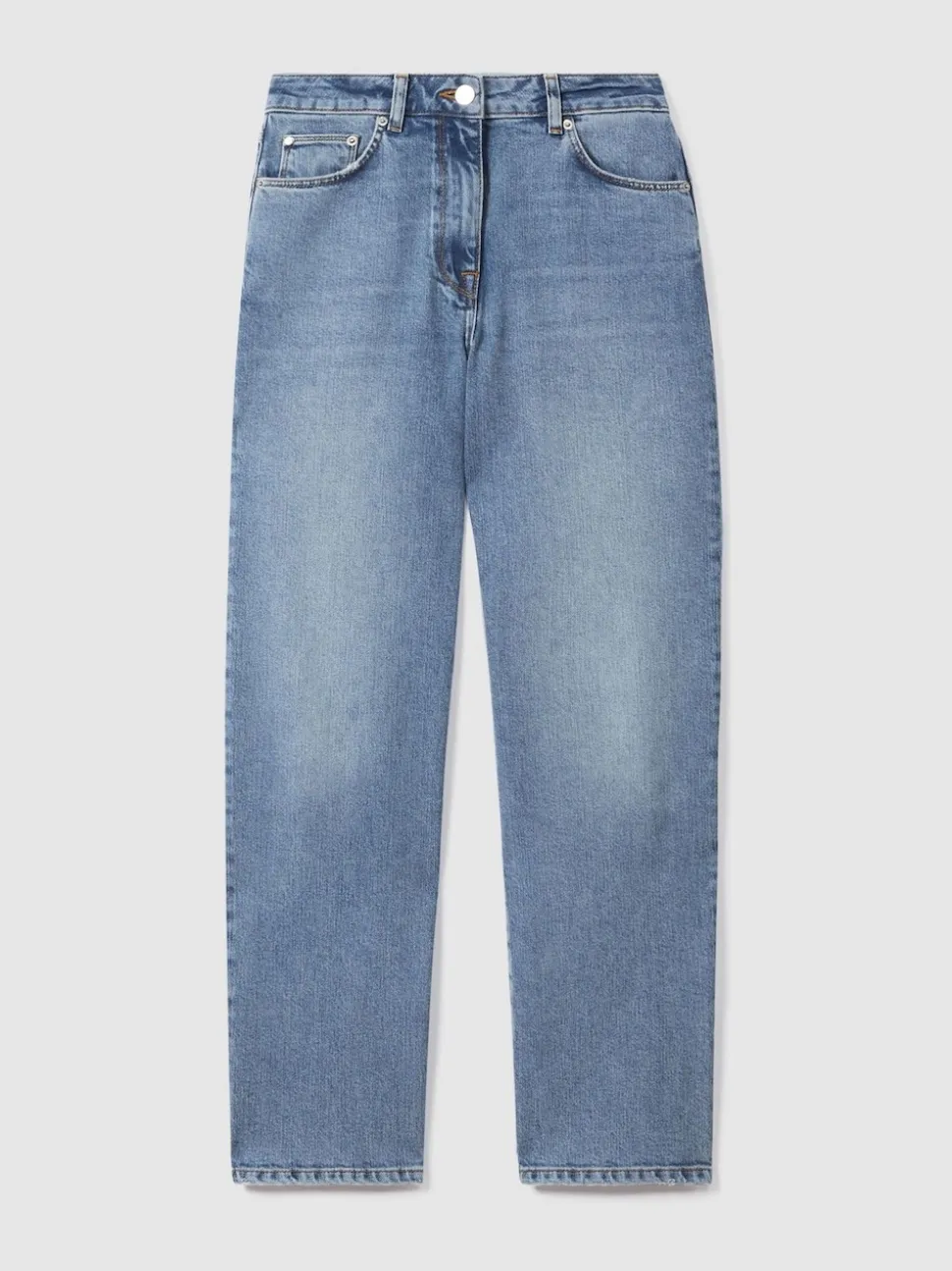 Reiss Light Blue Selin Petite Mid Rise Straight Leg Jeans