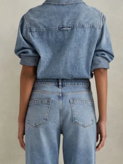 Reiss Light Blue Selin Petite Mid Rise Straight Leg Jeans