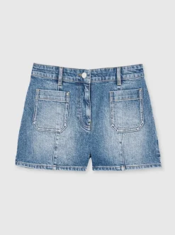 Reiss Mid Blue Kira Mid-Rise Patch Pocket Denim Shorts