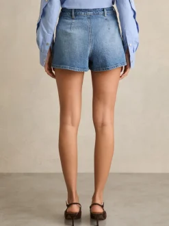 Reiss Mid Blue Kira Mid-Rise Patch Pocket Denim Shorts