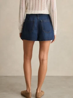 Reiss Mid Blue Raymond Denim Pleated Shorts