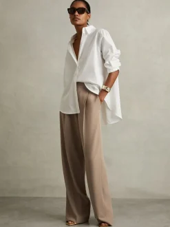 Reiss Mink Neutral Eden Elasticated-Waist Wide-Leg Twill Trousers