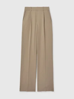 Reiss Mink Neutral Eden Elasticated-Waist Wide-Leg Twill Trousers