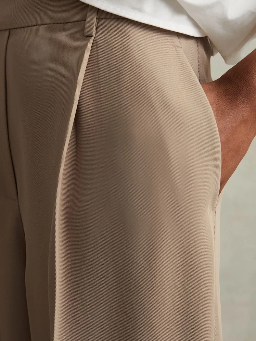 Reiss Mink Neutral Eden Elasticated-Waist Wide-Leg Twill Trousers