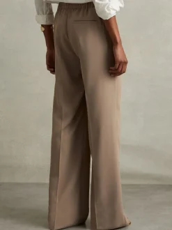 Reiss Mink Neutral Eden Elasticated-Waist Wide-Leg Twill Trousers