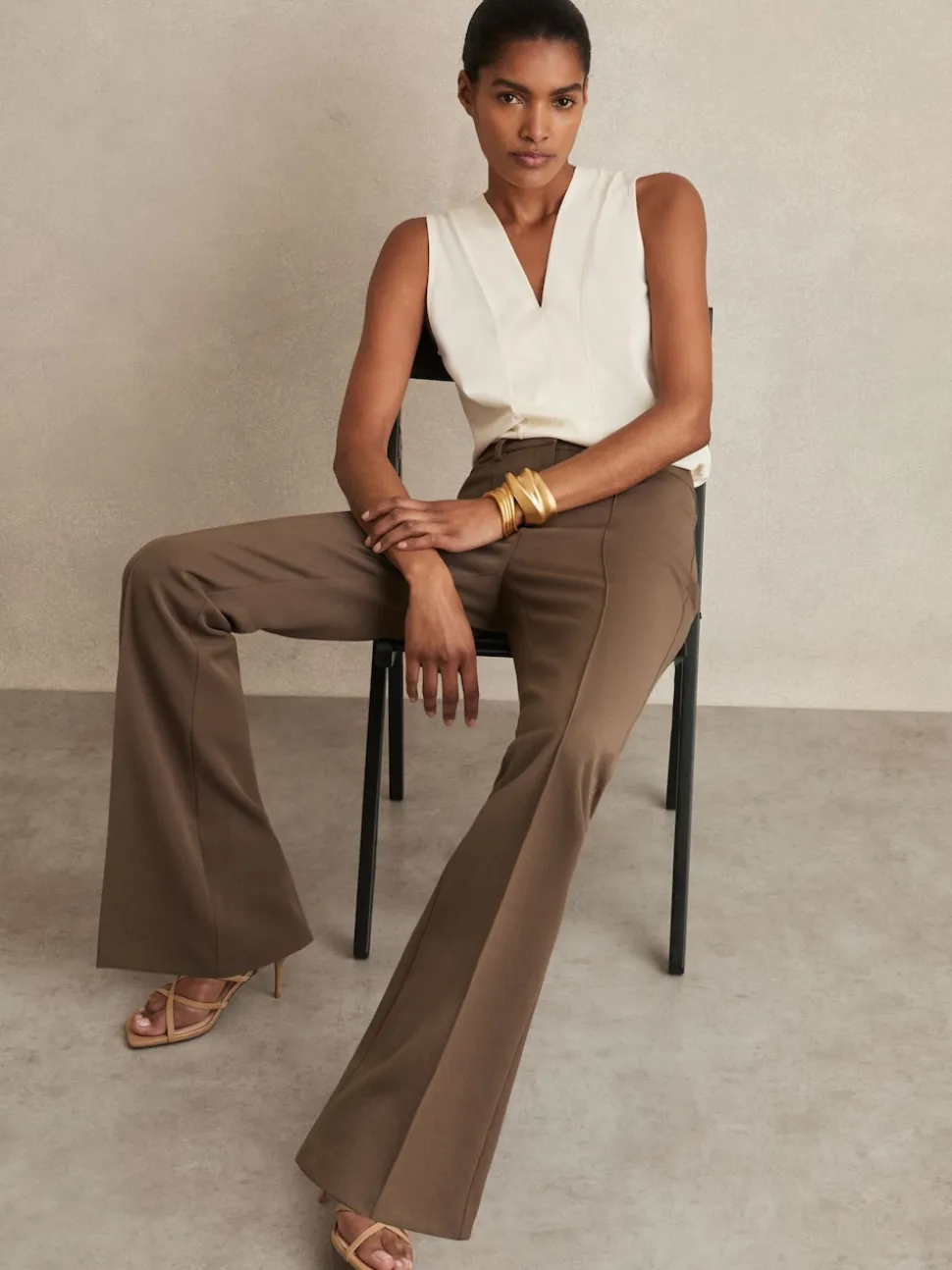 Reiss Mink Neutral Gabi Flared Suit Trousers