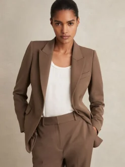 Reiss Mink Neutral Gabi Petite Tailored Single Breasted Suit Blazer