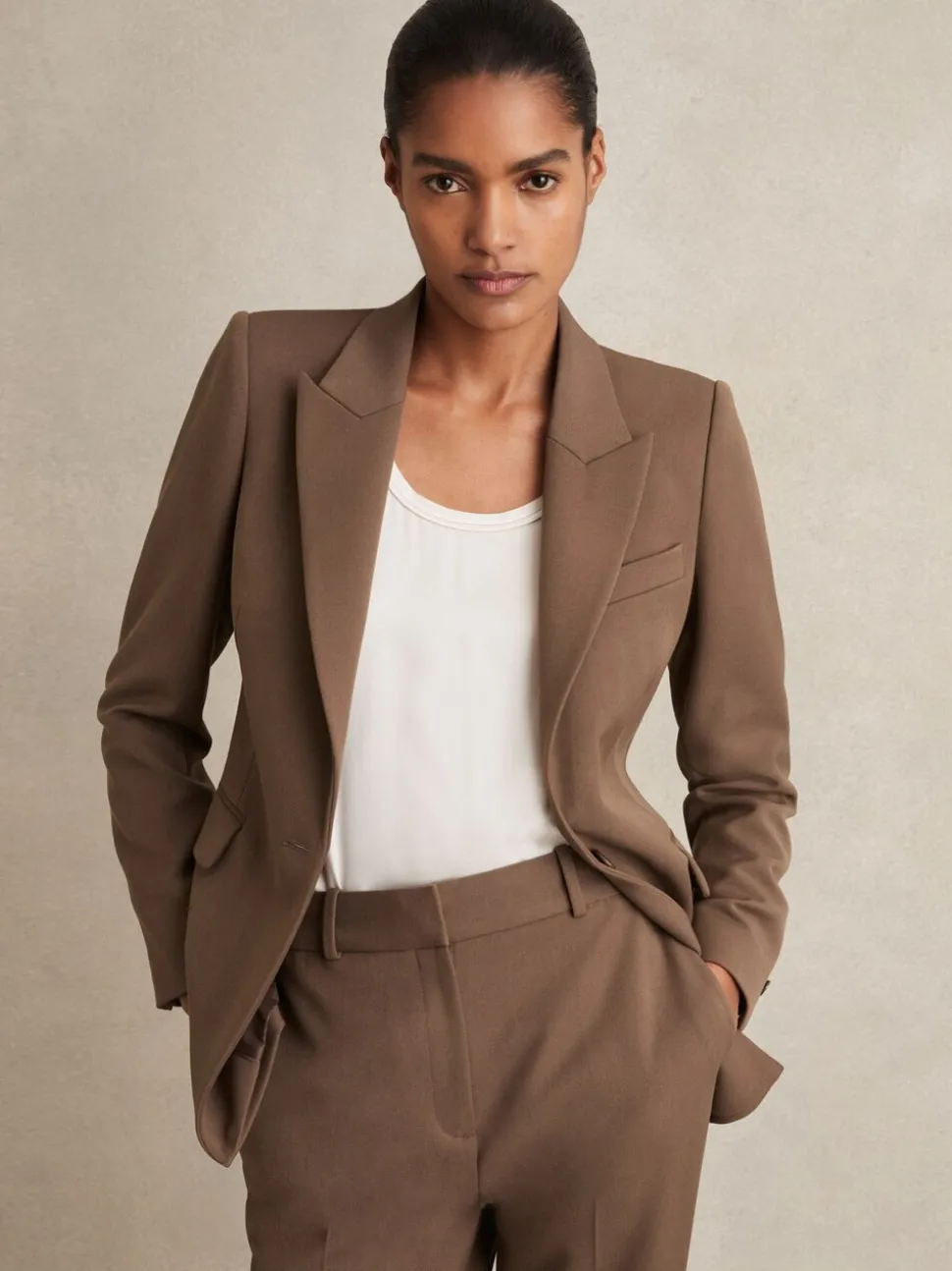 Reiss Mink Neutral Gabi Petite Tailored Single Breasted Suit Blazer
