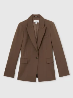 Reiss Mink Neutral Gabi Petite Tailored Single Breasted Suit Blazer
