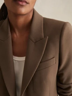 Reiss Mink Neutral Gabi Petite Tailored Single Breasted Suit Blazer