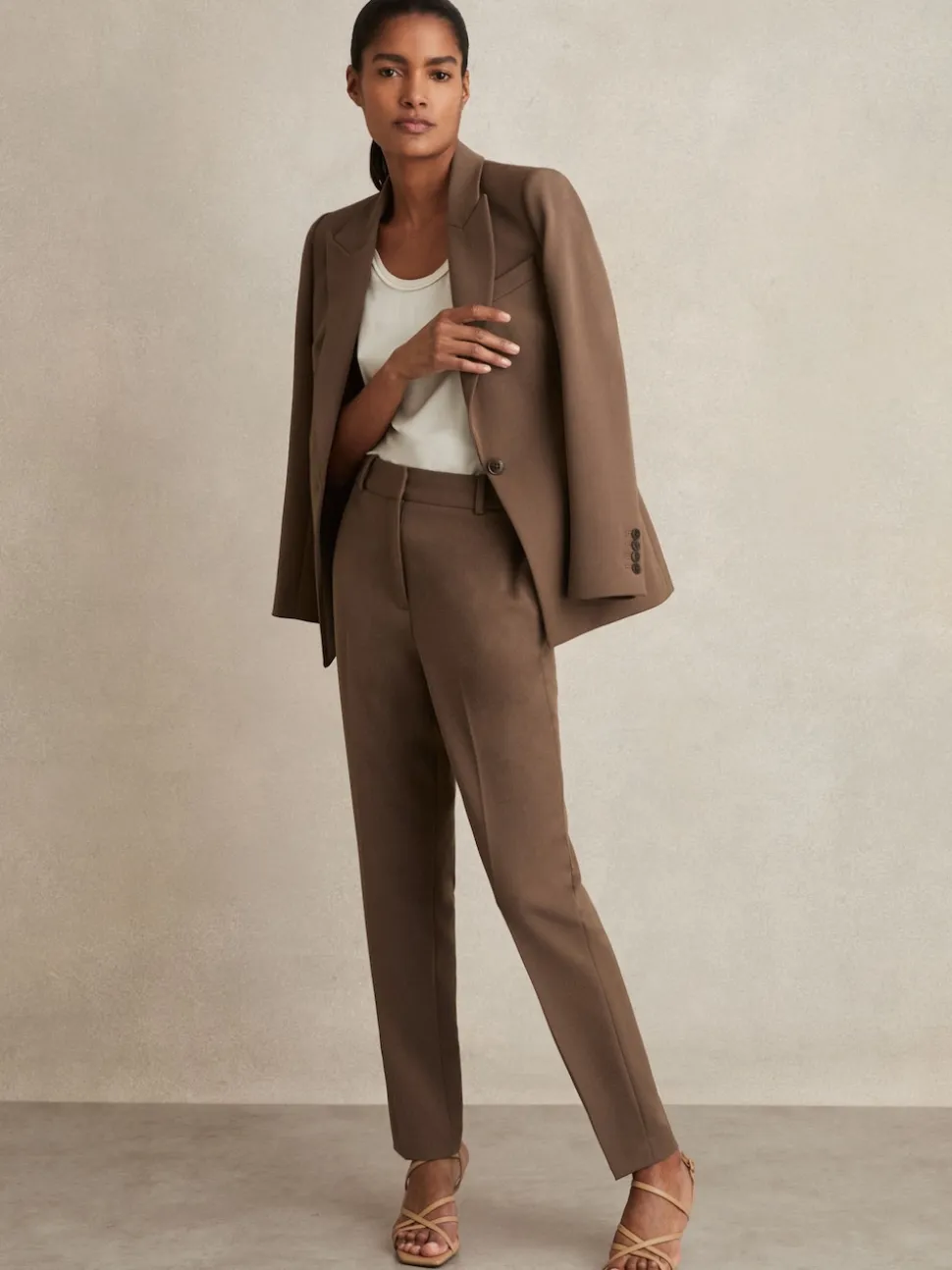 Reiss Mink Neutral Gabi Tailored Single Breasted Suit Blazer