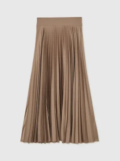 Reiss Mocha Brown Seren Pleated Midi Skirt