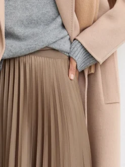 Reiss Mocha Brown Seren Pleated Midi Skirt
