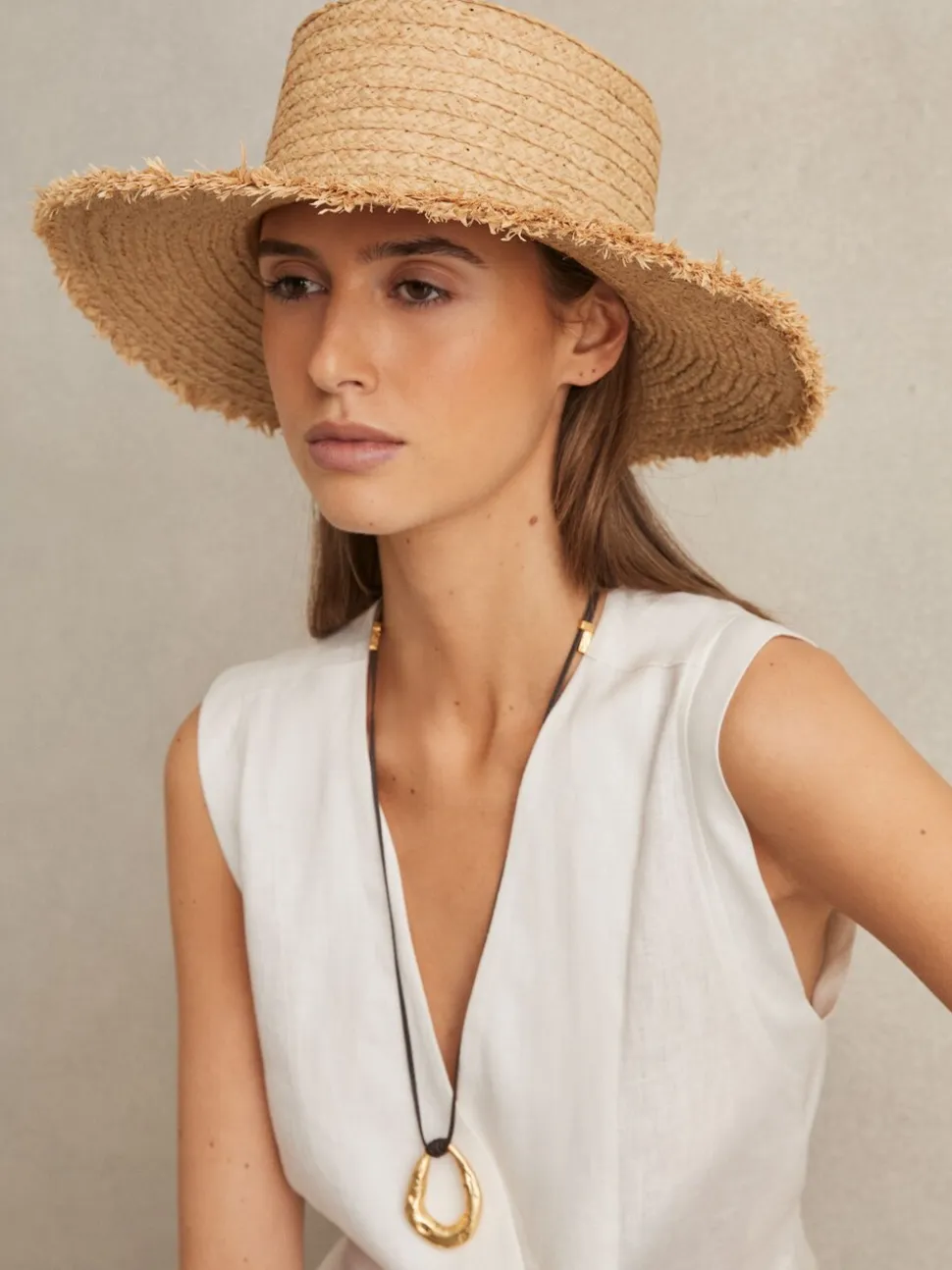 Reiss Natural Freya Straw Boater Hat
