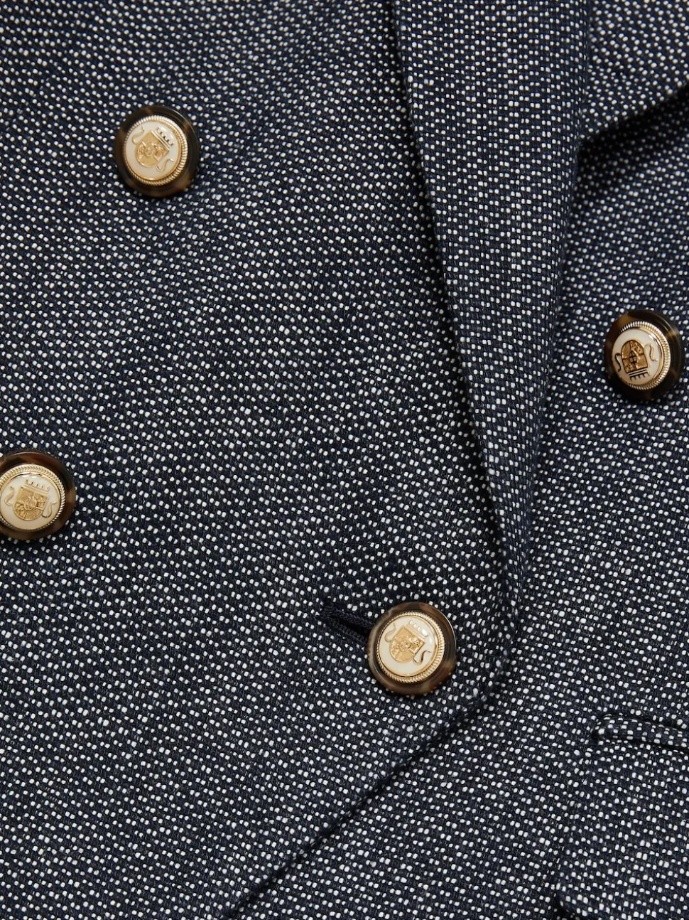 Reiss Navy Baker Linen-Cotton Double-Breasted Blazer