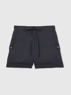 Reiss Navy Cara 100% Linen Beach Shorts