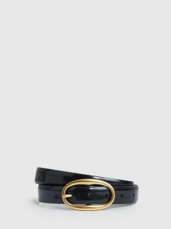 Reiss Navy Drew Patent Leather Oval Buckle Belt