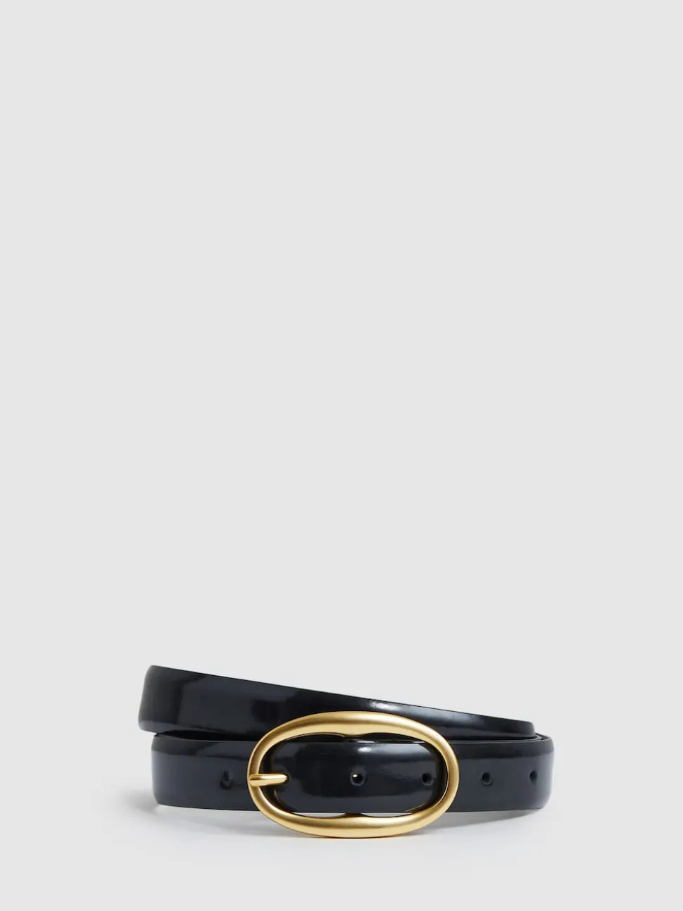 Reiss Navy Drew Patent Leather Oval Buckle Belt