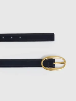 Reiss Navy Drew Patent Leather Oval Buckle Belt
