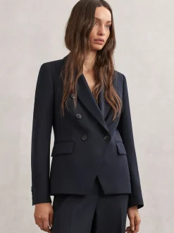 Reiss Navy Gabi Double-Breasted Suit Blazer