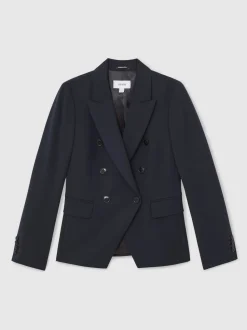 Reiss Navy Gabi Double-Breasted Suit Blazer