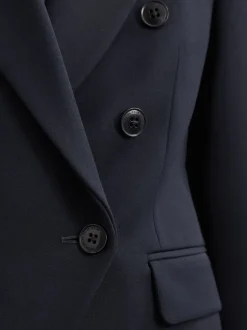 Reiss Navy Gabi Double-Breasted Suit Blazer