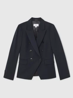 Reiss Navy Gabi Petite Double-Breasted Suit Blazer