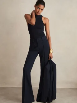Reiss Navy Gabi Petite Flared Suit Trousers