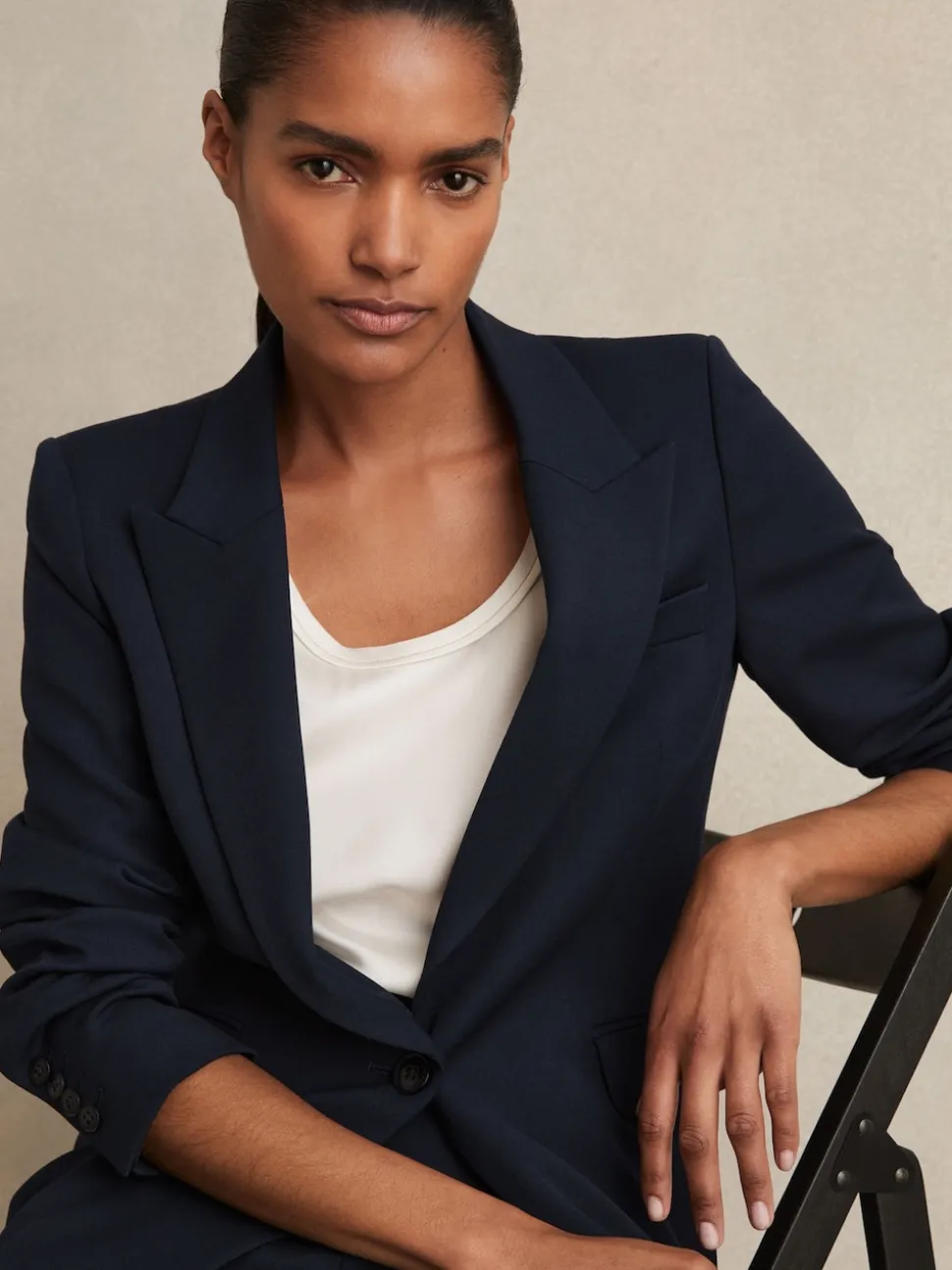 Reiss Navy Gabi Petite Tailored Single Breasted Suit Blazer