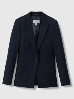 Reiss Navy Gabi Petite Tailored Single Breasted Suit Blazer