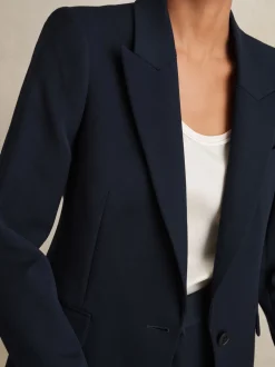 Reiss Navy Gabi Petite Tailored Single Breasted Suit Blazer