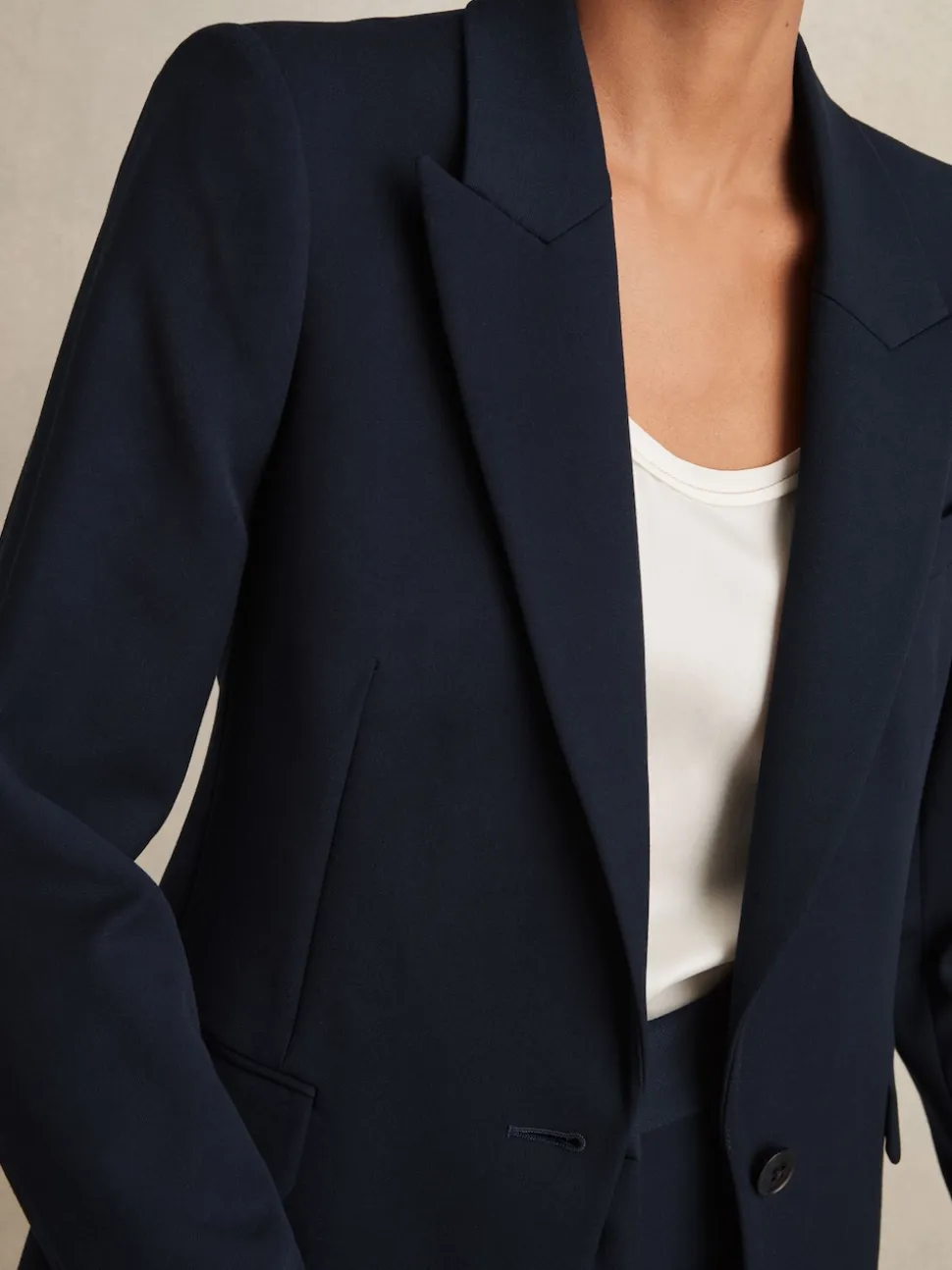Reiss Navy Gabi Petite Tailored Single Breasted Suit Blazer